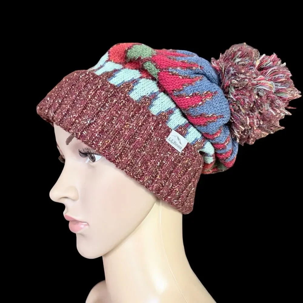 L.L.Bean Wool Blend Fair Isle Pom Pom Beanie OSFA Winter Ski Knit Hat